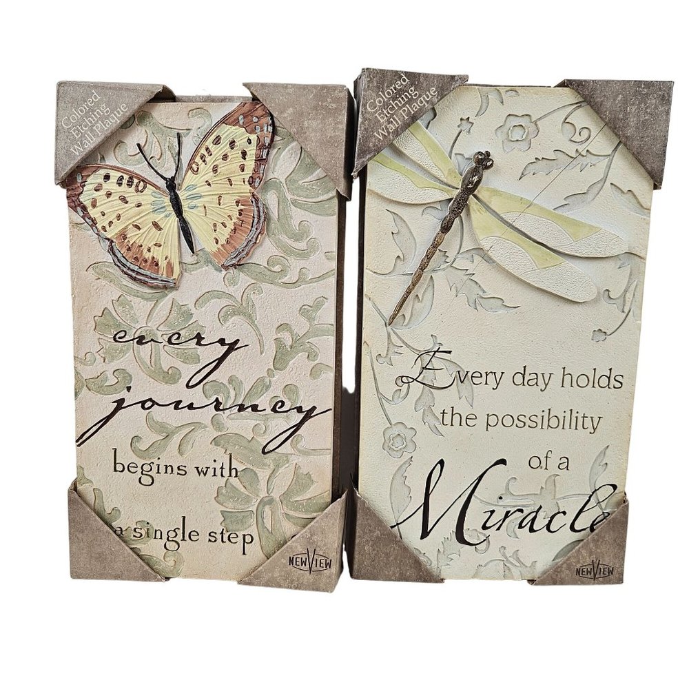 New View Colored Etching Wall Plaque Set of 2 Journey Miracles 3D Textured NIB
